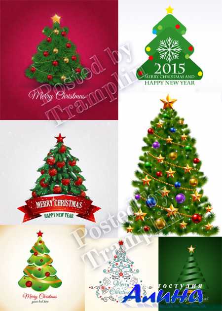 Новогодние елки в векторе - New Year trees in a vector