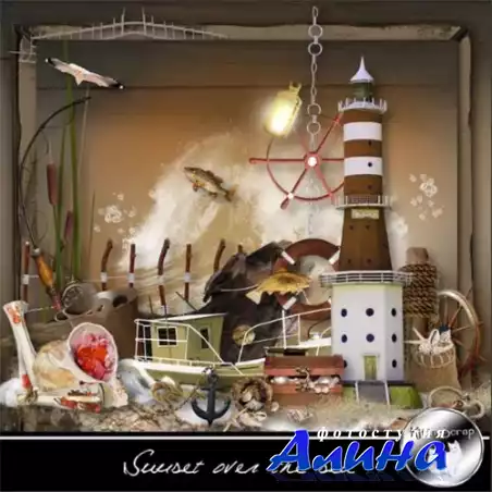Морской скрап-набор - Закат над морем. Scrap - Sunset over the sea